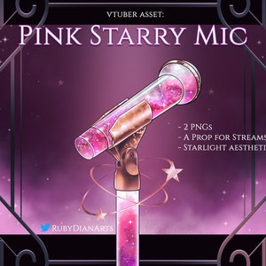 Pink Starry Mic | Celestial Vtuber Asset microphone | stream decoration | star space aesthetic prop | digital download