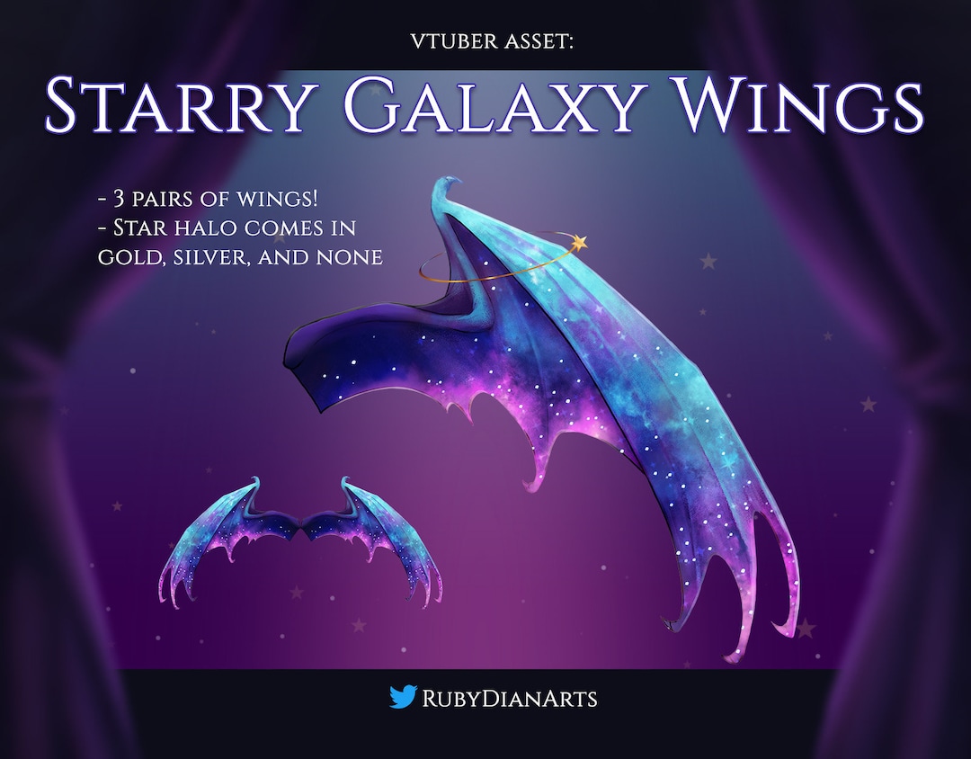 Starry Galaxy Wings Space Bat or Demon Wings Celestial Vtuber Asset
