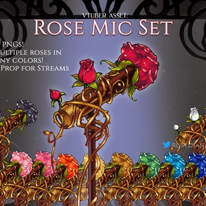 12 Rose Mic Set | Multi-Pack | vtuber asset | stream props | rainbow roses microphone floral aesthetic - digital download