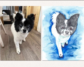 Hand-painted Watercolor Pet Portaits, Made to Order by Hand, Personalized Animal Paintings