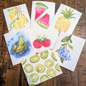 Cartões de felicitações de frutas em aquarela