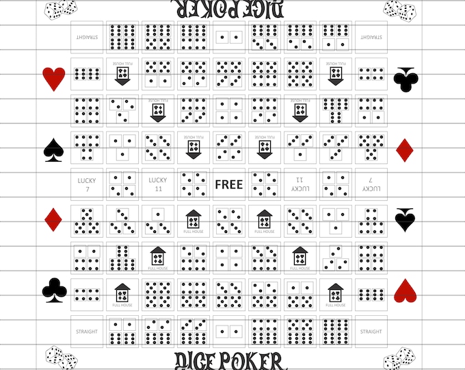 Würfelpoker Vorlage, Würfelpoker, Spielvorlage, druckbare Vorlage, SVG