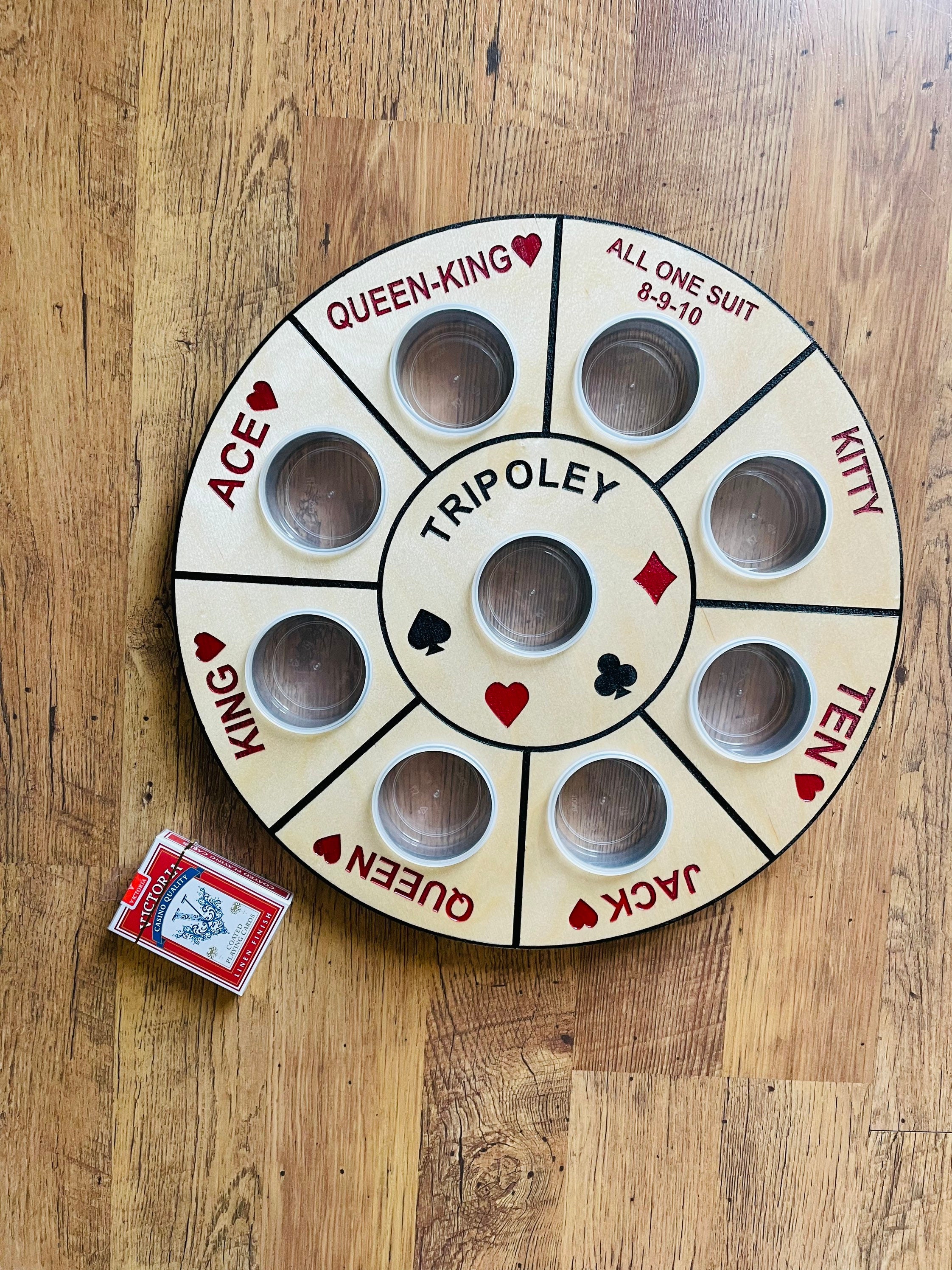 Tripoley Wooden Board Game on a Lazy Susan, Tripoley Wooden Board