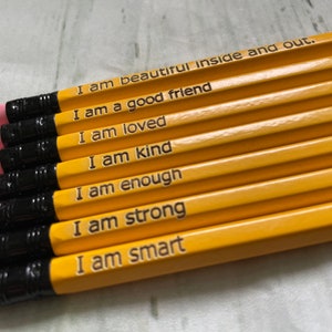 Pencils, affirmation pencils, positive words, motivational pencils, positive sayings, laser engraved!