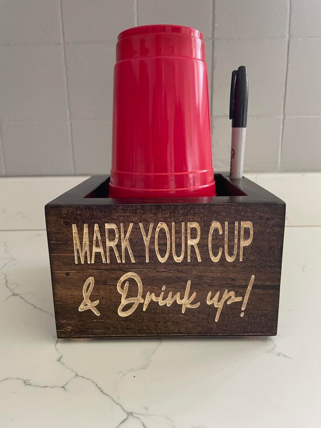 Red Solo Cup Holder, Red Solo Cup and Marker Holder, Laser Engraved