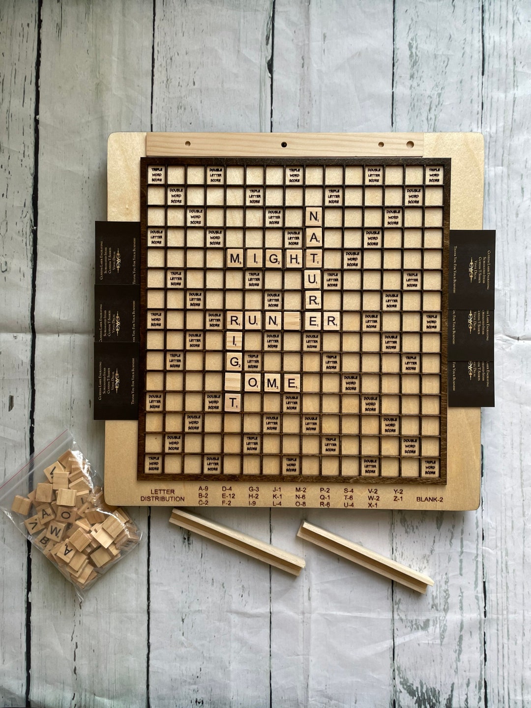 Wooden Word Tile Game on a Lazy Susan Scrabble Handmade Word Etsy