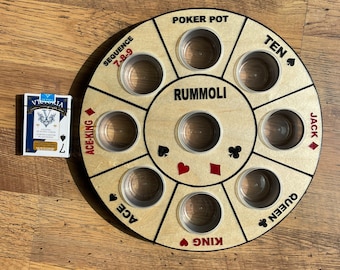 Travel Size Rummoli Boardon a lazy Susan, Rummoli Board, rummoli board on lazy Susan, family fun games, game night.