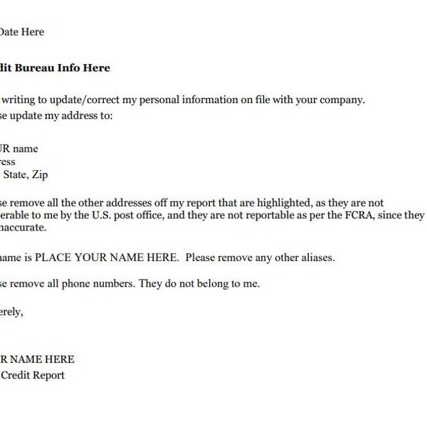 Letter to Remove Old Address From Credit Report - Etsy Australia
