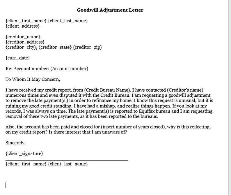 GOODWILL LETTER, EDITABLE Letter, Digital Late Payment or Anything ...