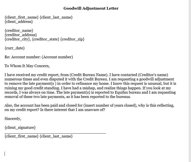 GOODWILL LETTER, EDITABLE Letter, Digital Late Payment or Anything