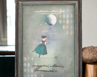 Shabby Chic Bild "Mädchen auf dem Drahtseil" mit altem Bilderrahmen 1950*Upcycling*Hingucker*Shabby Chic*Gothic*