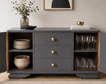 Art Deco Anrichte*Küchenschrank*blaue Kommode*1920*Vintage*Upcycling*Mid Century*Sideboard*Schlafzimmermöbel*Massivholz*Retro*