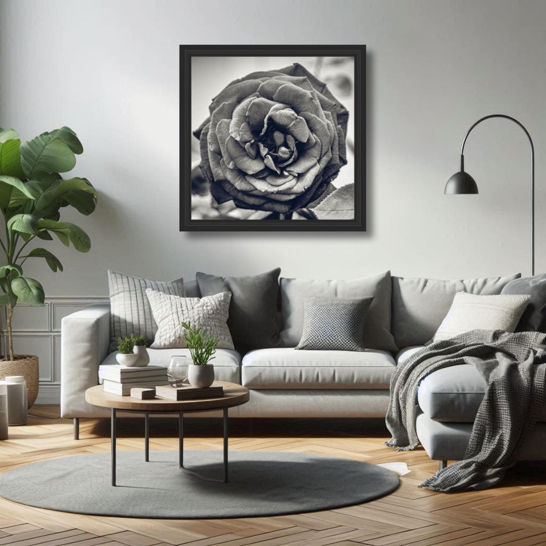 Black and White Rose Canvas Floral Art Home Decor Fine Art Print ...
