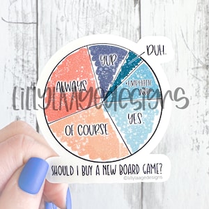Should I Buy A New Board Game? Pie Chart Vinyl Waterproof Glossy Laminated Sticker