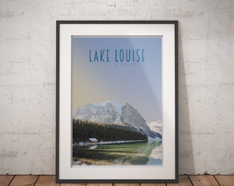 Vintage Travel Poster,  Lake Louise ALBERTA Canada,  Travel print, Wall art