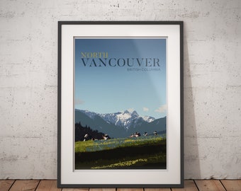 Vintage Travel Poster,  NORTH VANCOUVER British Columbia Canada,  Travel print, Wall art