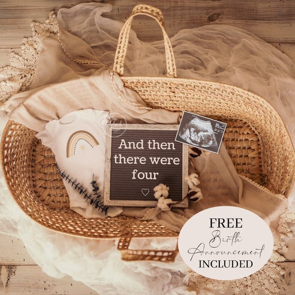 Rainbow Baby 4 Announcement Digital 4th Pregnancy Announcement And then there were four Gender Neutral Boho Editable Template second third