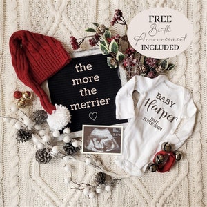 Christmas Pregnancy Announcement, The more the merrier, Editable Digital Gender Neutral Baby Announcement, third fourth fifth last, Xmas