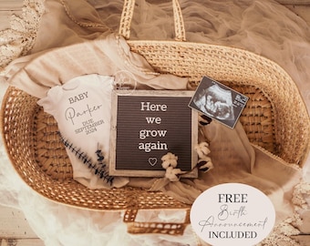 Baby Announcement Digital Pregnancy Announcement for husband Here we grow again Editable Template 3rd Baby Board Social Media 4th Pregnancy