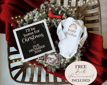 December Baby Announcement Christmas Pregnancy Announcement I'll be home for Christmas Baby Announcement Digital Due December 2024 Rainbow