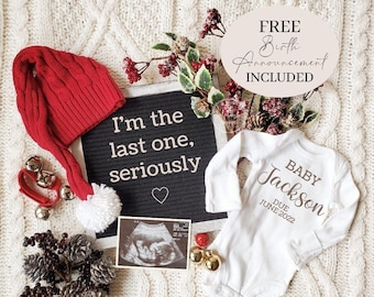 Christmas Pregnancy Announcement Digital December Baby Announcement I&#39;m the last one seriously, Editable Template Social Media Last Baby 3rd