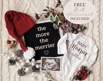 Christmas Pregnancy Announcement, The more the merrier, Editable Digital Gender Neutral Baby Announcement, third fourth fifth last, Xmas