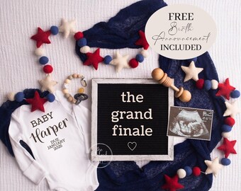 Patriotic Pregnancy Announcement 4th of July Baby Announcement Red White and Blue Patriotic the grand finale American last baby Memorial Day