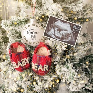 Weihnachts-Schwangerschaftsankündigung, je mehr, desto besser, bearbeitbare digitale geschlechtsneutrale Baby-Ankündigung, dritt viert fünftletzte, Sonogramm