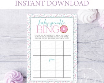 Baby Sprinkle Digital DOWNLOAD immediato BINGO Scheda di gioco stampabile Baby Shower Gioco da tavolo Genere neutro Sprinkles Ciambelle rosa blu Neutro