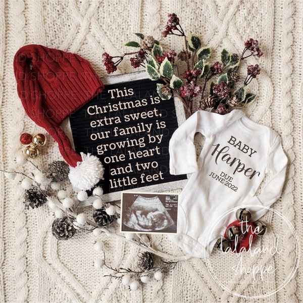 Christmas Pregnancy Announcement, Extra sweet our family is growing, Editable Digital Gender Neutral Baby Announcement, with Sonogram