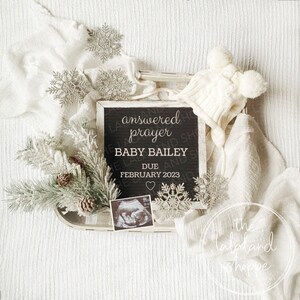Winter Pregnancy Announcement, Answered Prayer, Gender Neutral, Editable Digital Baby Announcement, Baby Announcement, Religious, Sonogram