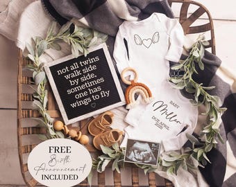 Twin Pregnancy and Loss Announcement Not all twins walk side by side Rainbow twins Angel Twin Digital Vanishing Twin Baby Announcement