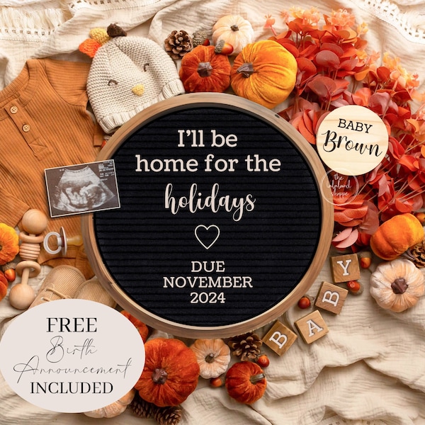 Baby Announcement Digital Pregnancy Announcement Digital November Baby Announcement Fall Thanksgiving Editable Template Due November 2024