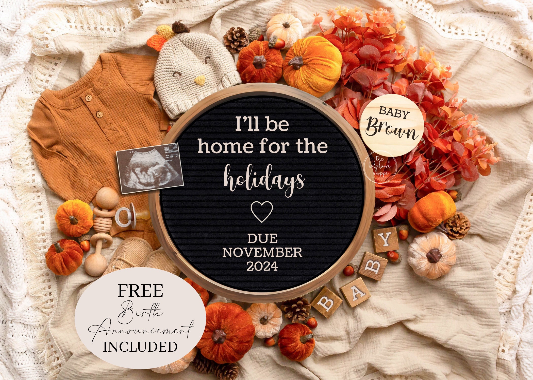 Baby Announcement Digital Pregnancy Announcement Digital November Baby Announcement Fall Thanksgiving Editable Template Due November 2024