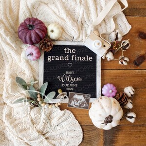 Fall Pregnancy Announcement, The grand finale, Gender Neutral Autumn, Editable Digital Baby Announcement, Last Baby, Girl Pink, Sonogram