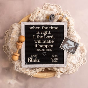 Pregnancy Announcement, When the time is right I the Lord will make happen, Digital Gender Neutral Baby Announcement, IVF, IUI, Religious