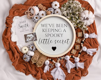 Halloween Pregnancy Announcement Digital Fall Baby Announcement Editable Template Instant Download Gender Neutral Spooky Little Secret