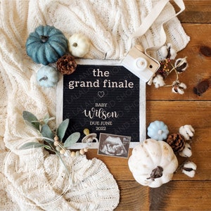 Fall Pregnancy Announcement, The grand finale, Gender Neutral Autumn, Editable Digital Baby Announcement, Last Baby Announcement, Sonogram