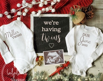 Twin Pregnancy Announcement, Christmas Baby Announcement, We're having twins, Gender Neutral, Editable Digital Twin Baby Announcement