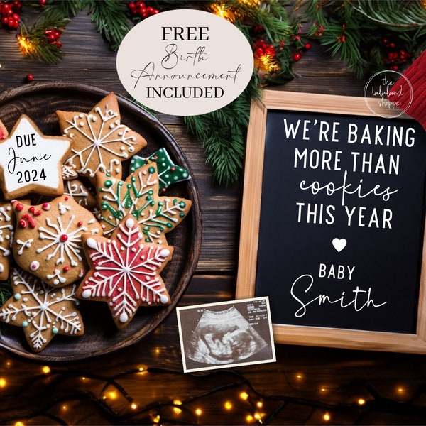 Christmas Baby Announcement Digital Christmas Pregnancy Announcement for Grandparents to Husband Instant Template Christmas Cookies