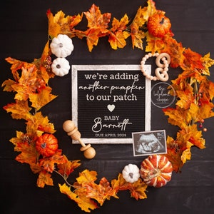 Fall Pregnancy Announcement Digital, Neutral Baby Announcement Social Media Reveal Boy Girl Instant Editable Template Pumpkin Patch 4th baby