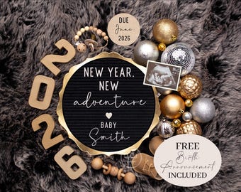 New Years Baby Announcement Digital New Year Pregnancy Announcement Template Editable Gender Neutral January 2026 Baby Boy Girl January Baby