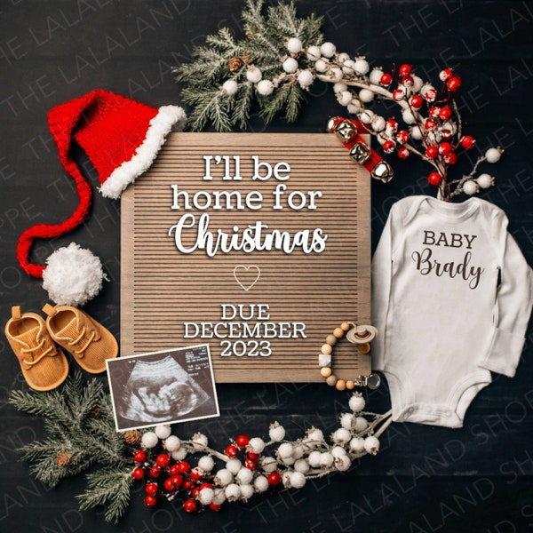 Christmas Baby Announcement, Editable Digital Pregnancy Reveal, Gender Neutral Pregnancy Announcement, December, I'll be home for Christmas