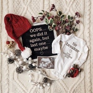 Christmas Pregnancy Announcement Digital, Tie Breaker, Gender Neutral, Editable Template, Surprise Baby Announcement, Unexpected 3rd 5th