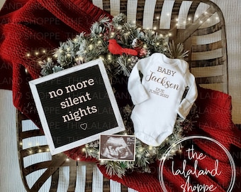 Christmas Pregnancy Announcement, no more silent nights,  Editable Digital Gender Neutral Baby Announcement, with or without sonogram, First