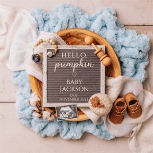 Digital Baby Announcement, Fall Gender Reveal, Baby boy blue Pregnancy Announcement, Pregnancy Reveal, Editable Template, hello pumpkin