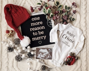 Christmas Pregnancy Announcement Digital Christmas Baby Announcement Editable Template Gender Neutral One more reason to be merry December