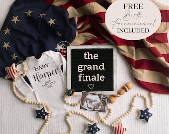 Patriotic Pregnancy Announcement 4th of July baby announcement Labor Day baby announcement the grand finale American flag last baby red blue