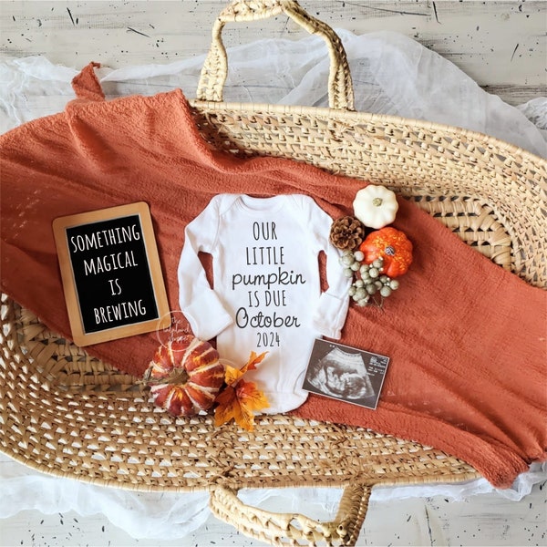 Fall Pregnancy Announcement Digital Fall Baby Announcement Our little Pumpkin is due Gender Neutral Editable Template Halloween October baby