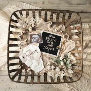 Digital Pregnancy Announcement, Editable Template, Gender Neutral, Baby Announcement, Religious Pregnancy Reveal, Well played God, Surprise